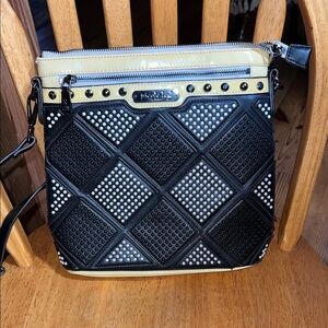 Nicole Lee Black and Cream Studded Crossbody Bag